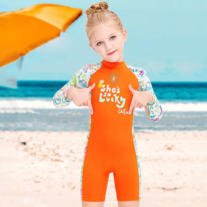 Little Surprise Box “She’s So Lucky” Printed Kids Swimwear Set with Cap (UPF 50+) - 3 - 4 Years Kids Swimwear