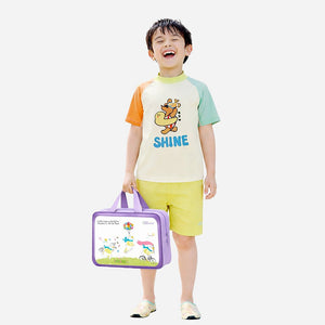 Little Surprise Box Shine Print T-Shirt & Shorts Swim Set with Cap (UPF 50+) - 4 - 5 Years Kids Swimwear