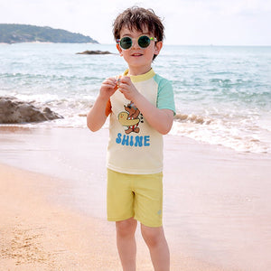 Little Surprise Box Shine Print T-Shirt & Shorts Swim Set with Cap (UPF 50+) - 4 - 5 Years Kids Swimwear