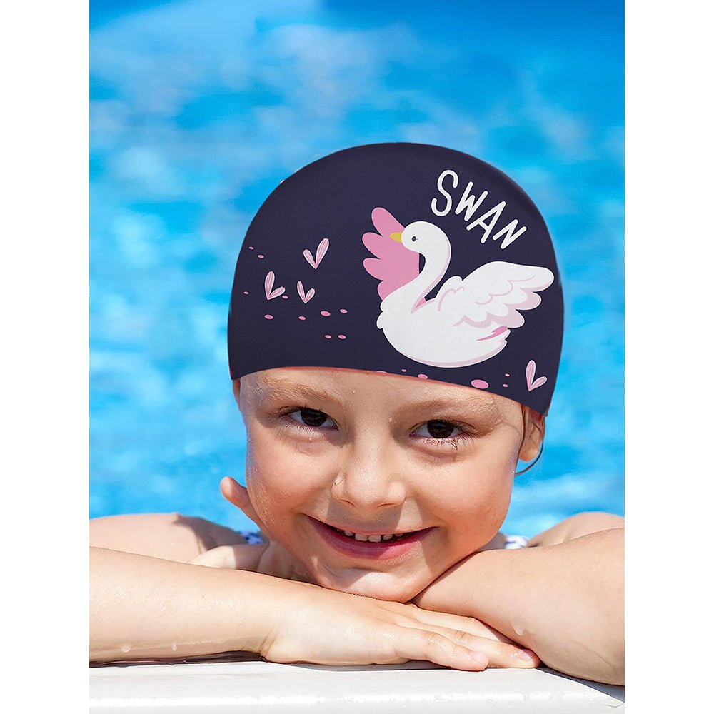 Little Surprise Box Silicone Kids Swimming Cap - LSB-SWCAP-NAVYSWAN