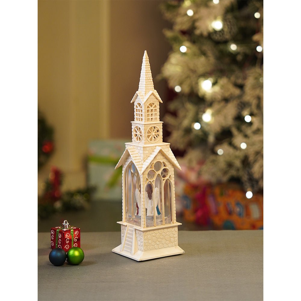 Little Surprise Box Single Tower Church with Holy Family Decor with Musical Glitter Water, Rotation & Light, Christmas Home Décor - Christmas Decor