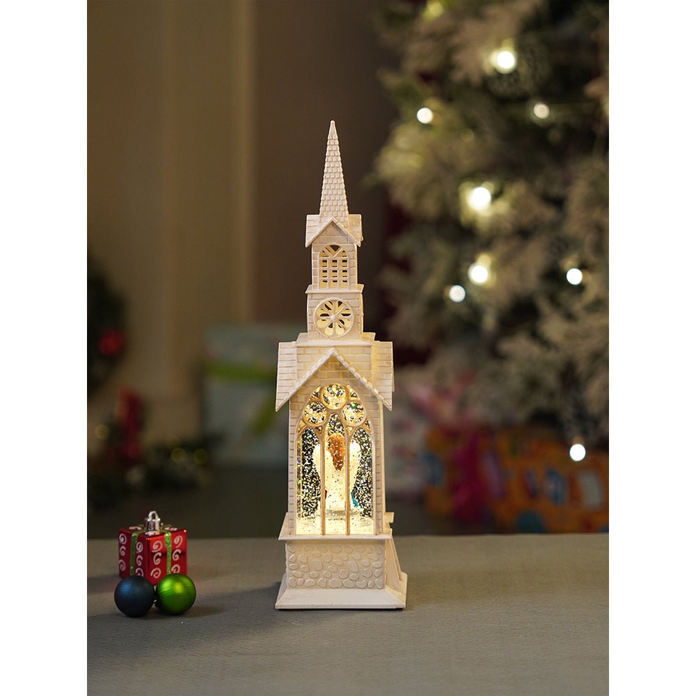 Little Surprise Box Single Tower Church with Holy Family Decor with Musical Glitter Water, Rotation & Light, Christmas Home Décor - Christmas Decor