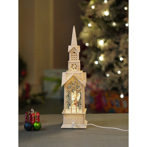 Little Surprise Box Single Tower Church with Holy Family Decor with Musical Glitter Water, Rotation & Light, Christmas Home Décor - Christmas Decor