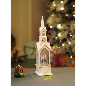 Little Surprise Box Single Tower Church with Holy Family Decor with Musical Glitter Water, Rotation & Light, Christmas Home Décor - Christmas Decor