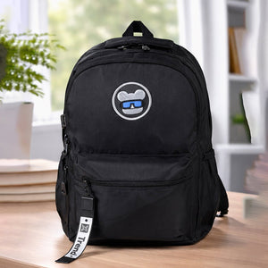 Little Surprise Box Solid Black Ted Glasses Badge School Backpack for Older Kids & Teens - School Bag