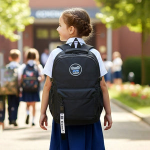 Little Surprise Box Solid Black Ted Glasses Badge School Backpack for Older Kids & Teens - School Bag