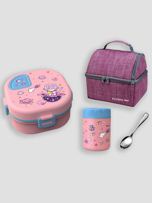 Little Surprise Box Space Slice 2pcs,Stainless Steel Soup Box and Lunch Box with Bag for Kids - LSB - LB - 2PCPNKSPACESLICE