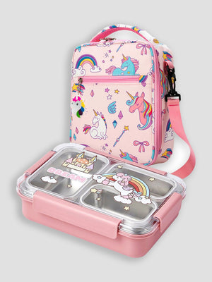 Little Surprise Box Stainless Steel Kids Tiffin/ Lunch Box with matching Lunch Bag - LSB - LB - PRNCESMAGIC - PNKLBAG