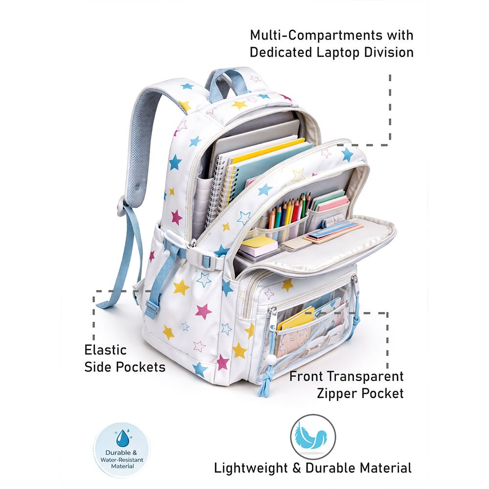 Little Surprise Box Star Print Kids Backpack with Detachable Plush Keychain - School Bag