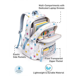 Little Surprise Box Star Print Kids Backpack with Detachable Plush Keychain - School Bag
