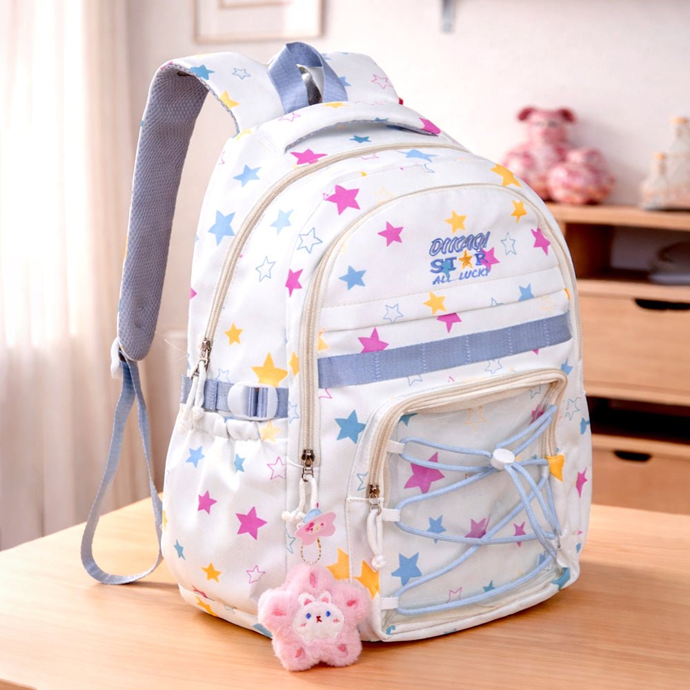 Little Surprise Box Star Print Kids Backpack with Detachable Plush Keychain - School Bag