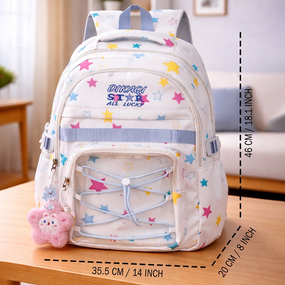 Little Surprise Box Star Print Kids Backpack with Detachable Plush Keychain - School Bag