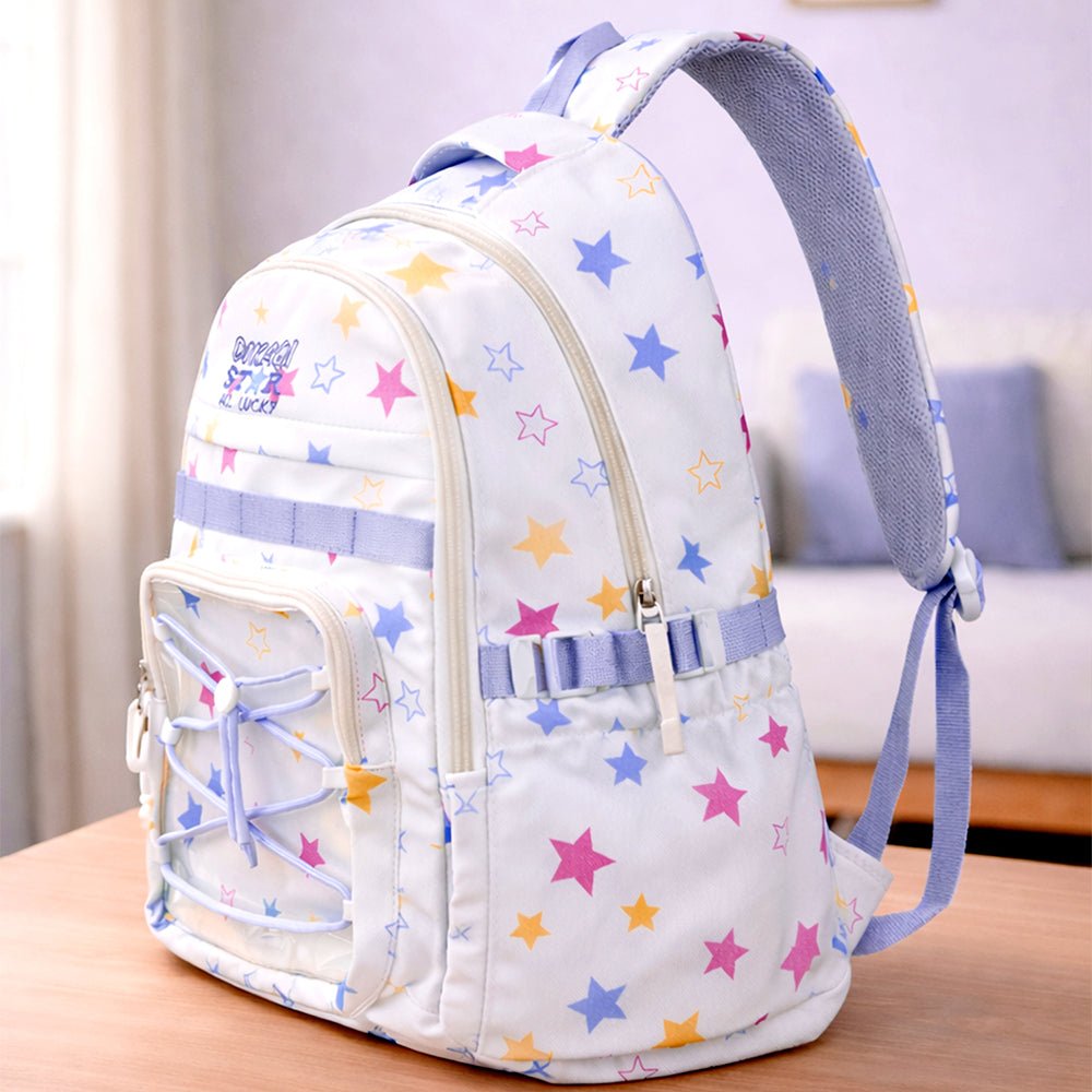 Little Surprise Box Star Print Kids Backpack with Detachable Plush Keychain - School Bag