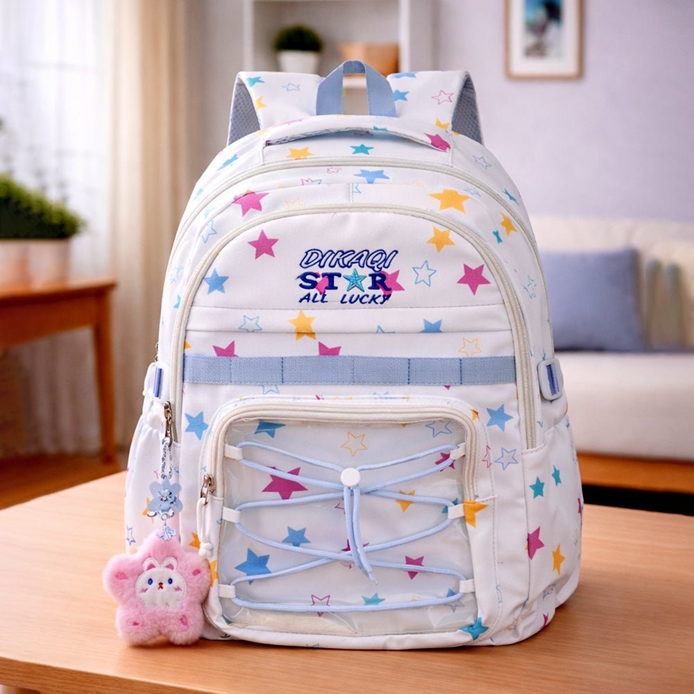 Little Surprise Box Star Print Kids Backpack with Detachable Plush Keychain - School Bag