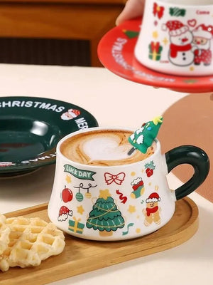 Little Surprise Box, Star Tree Ceramic Cup & Saucer with 3D Christmas Tree Spoon Gift Box Set - Christmas Cutlery