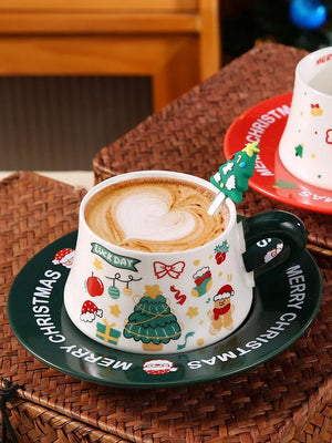 Little Surprise Box, Star Tree Ceramic Cup & Saucer with 3D Christmas Tree Spoon Gift Box Set - Christmas Cutlery