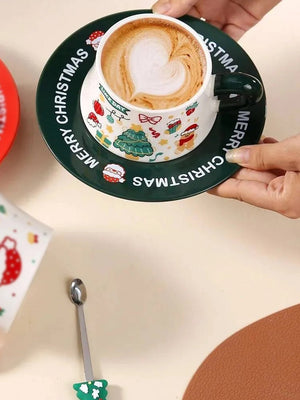 Little Surprise Box, Star Tree Ceramic Cup & Saucer with 3D Christmas Tree Spoon Gift Box Set - Christmas Cutlery