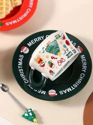 Little Surprise Box, Star Tree Ceramic Cup & Saucer with 3D Christmas Tree Spoon Gift Box Set - Christmas Cutlery