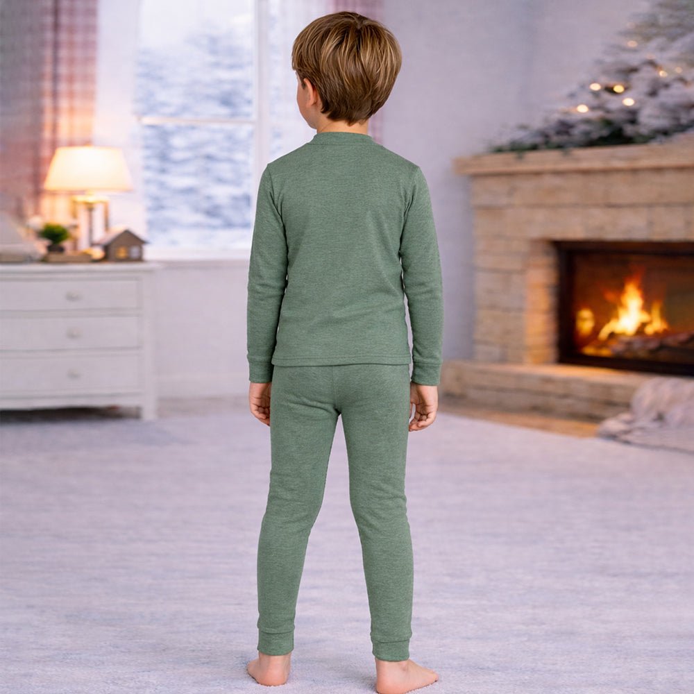 Little Surprise Box Stripes Dark Green Round Neck Upper & Lower Body Thermal Winter Warmers - 2 - 3 Years Kids Thermal Wear