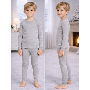 Little Surprise Box Stripes Grey Round Neck Upper & Lower Body Thermal Winter Warmers - 2 - 3 Years Kids Thermal Wear