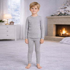 Little Surprise Box Stripes Grey Round Neck Upper & Lower Body Thermal Winter Warmers - 2 - 3 Years Kids Thermal Wear