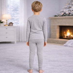 Little Surprise Box Stripes Grey Round Neck Upper & Lower Body Thermal Winter Warmers - 2 - 3 Years Kids Thermal Wear