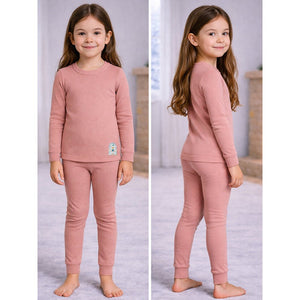 Little Surprise Box Stripes Maroon Round Neck Upper & Lower Body Thermal Winter Warmers - 2 - 3 Years Kids Thermal Wear