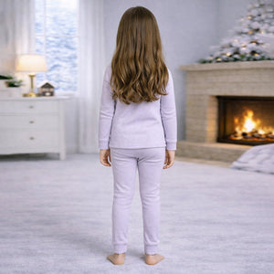 Little Surprise Box Stripes Purple Round Neck Upper & Lower Body Thermal Winter Warmers - 2 - 3 Years Kids Thermal Wear