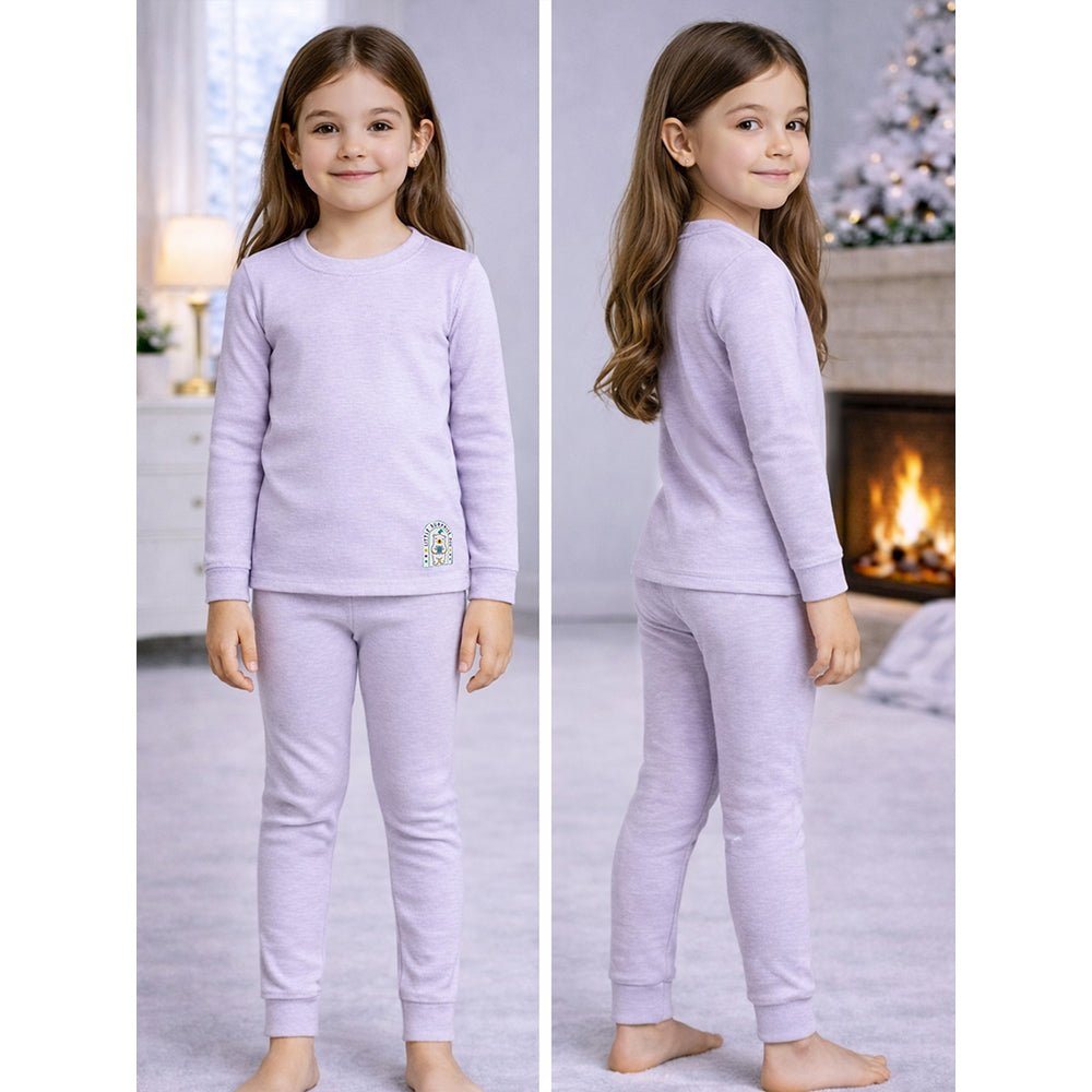 Little Surprise Box Stripes Purple Round Neck Upper & Lower Body Thermal Winter Warmers - 2 - 3 Years Kids Thermal Wear