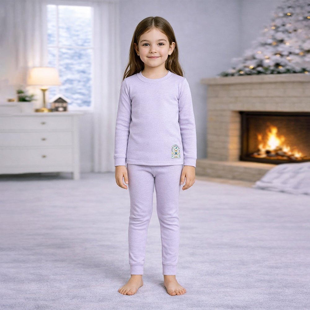 Little Surprise Box Stripes Purple Round Neck Upper & Lower Body Thermal Winter Warmers - 2 - 3 Years Kids Thermal Wear