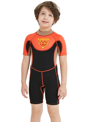 Little Surprise Box Superhero Brown & Orange 2.5mm Neoprene Knee Length Kids Half Sleeves Swimwear - LSB - SW - SUHEROBRWORN - S