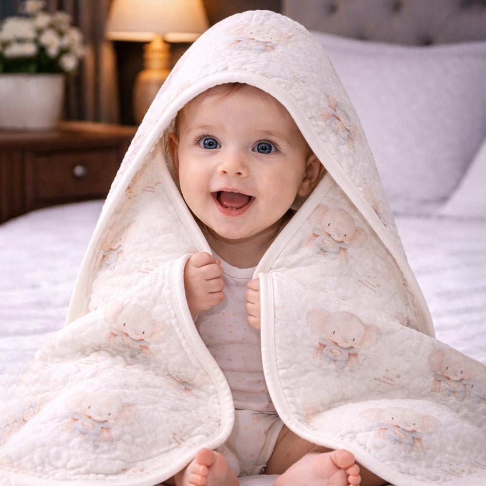 Little Surprise Box Superhero Elephant Quilted Cotton Baby Wrapper with Hood - Baby Blanket