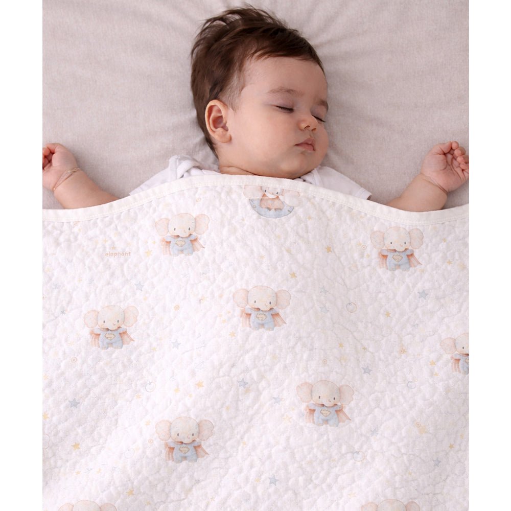 Little Surprise Box Superhero Elephant Quilted Cotton Baby Wrapper with Hood - Baby Blanket