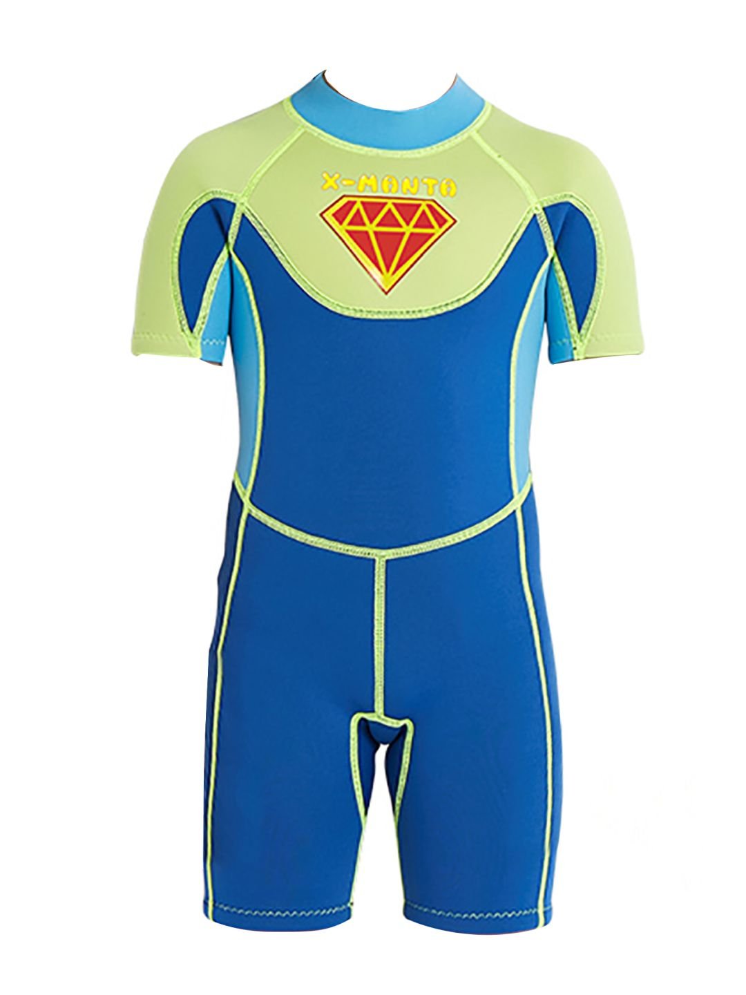 Little Surprise Box Superhero Green & Blue 2.5mm Neoprene Knee Length Kids Half Sleeves Swimwear - LSB - SW - SUHEROGRNBLU - S