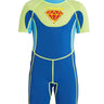 Little Surprise Box Superhero Green & Blue 2.5mm Neoprene Knee Length Kids Half Sleeves Swimwear - LSB - SW - SUHEROGRNBLU - S