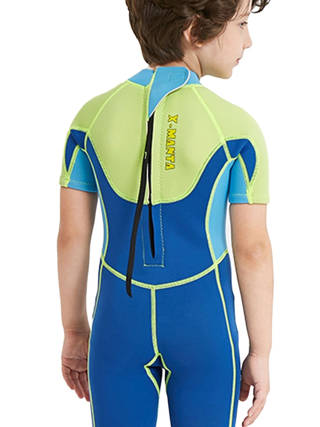 Little Surprise Box Superhero Green & Blue 2.5mm Neoprene Knee Length Kids Half Sleeves Swimwear - LSB - SW - SUHEROGRNBLU - S