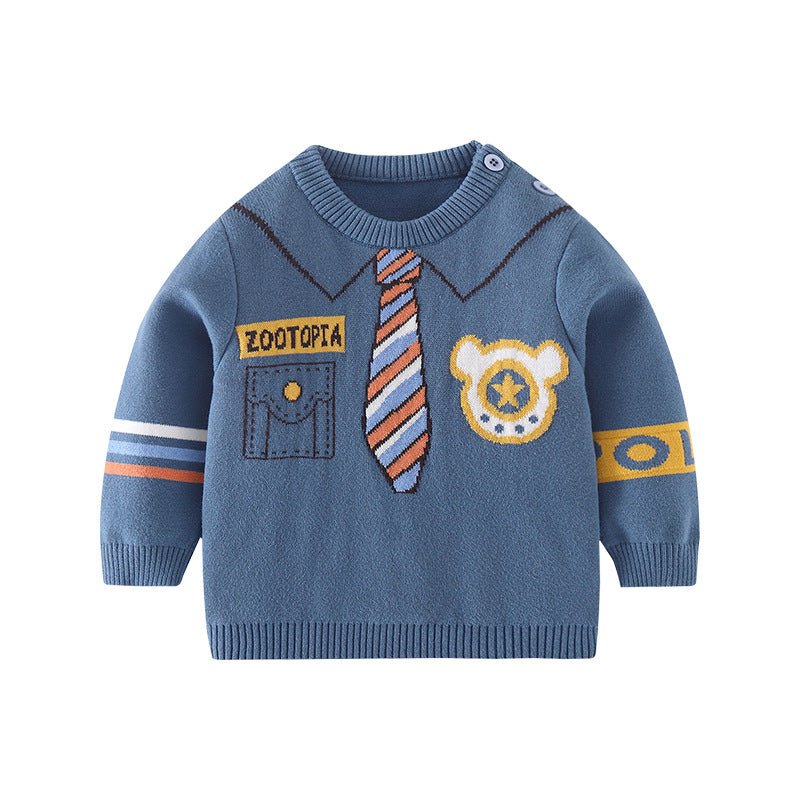 Little Surprise Box Teal Blue , Little Man Tie Print Kids Cardigan Sweater. - LSB - Cardi - RDNKTIETEALBLU - 2 - 3Y