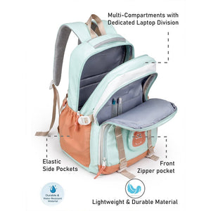 Little Surprise Box Teal, Orange & Brown Color - Block with Character Pouch School Backpack for Kids - School Bag