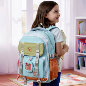Little Surprise Box Teal, Orange & Brown Color - Block with Character Pouch School Backpack for Kids - School Bag