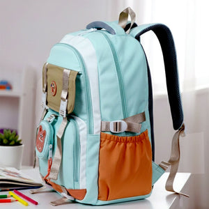Little Surprise Box Teal, Orange & Brown Color - Block with Character Pouch School Backpack for Kids - School Bag