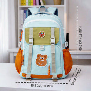 Little Surprise Box Teal, Orange & Brown Color - Block with Character Pouch School Backpack for Kids - School Bag