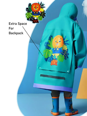 Little Surprise Box, Teal Orange Lion knee length raincoat for kids - LSB - RC - TEAL - LION - LK - S
