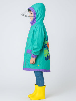 Little Surprise Box, Teal Orange Lion knee length raincoat for kids - LSB - RC - TEAL - LION - LK - S