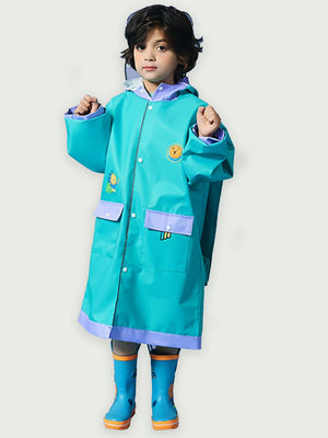 Little Surprise Box, Teal Orange Lion knee length raincoat for kids - LSB - RC - TEAL - LION - LK - S