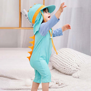 Little Surprise Box Teal & Orange Spikes Swimwear Set + Long Cap, Wash Bag & Detergent - 3 - 4 Years Kids Swimwear