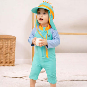 Little Surprise Box Teal & Orange Spikes Swimwear Set + Long Cap, Wash Bag & Detergent - 3 - 4 Years Kids Swimwear
