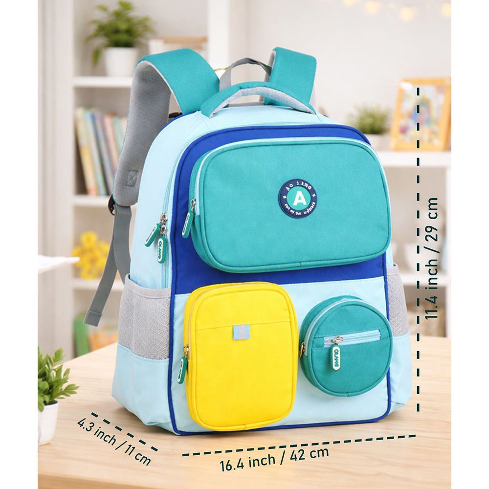 Little Surprise Box Teal & Yellow 3 different pocket style school backpack for older kids & Adults - Baby Bags