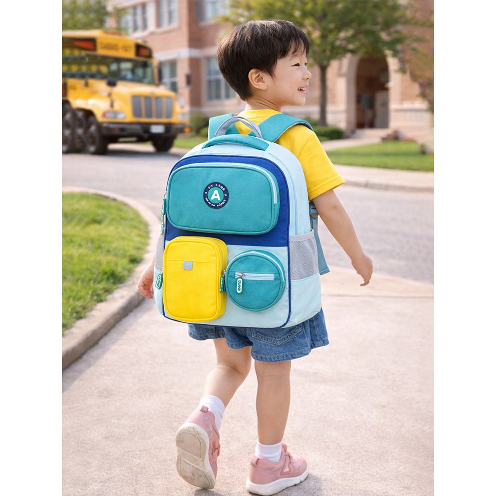 Little Surprise Box Teal & Yellow 3 different pocket style school backpack for older kids & Adults - Baby Bags