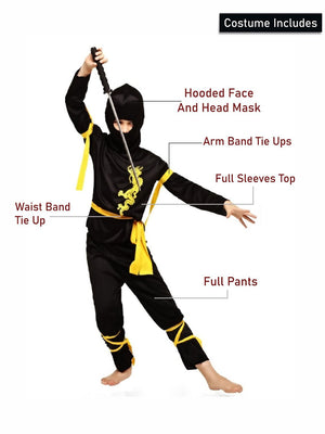 Little Surprise Box, The Black & Yellow Dragon Ninja, Kids Halloween Costume Fancy Dress Up - LSB - HWC - BLKYELWNINJA - 7 - 9Y