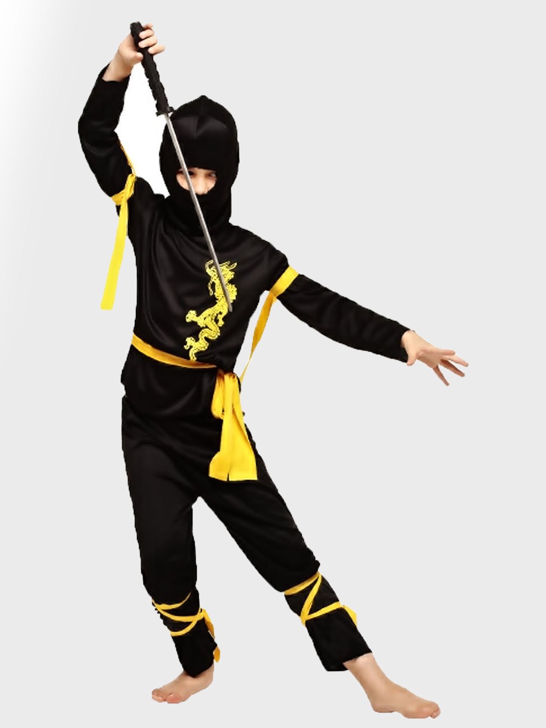 Little Surprise Box, The Black & Yellow Dragon Ninja, Kids Halloween Costume Fancy Dress Up - LSB - HWC - BLKYELWNINJA - 7 - 9Y